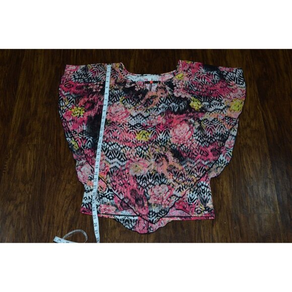 Notations Sheer Overlay Pink Black White Blouse Flowy Women's Size L Pattern - Picture 4 of 6